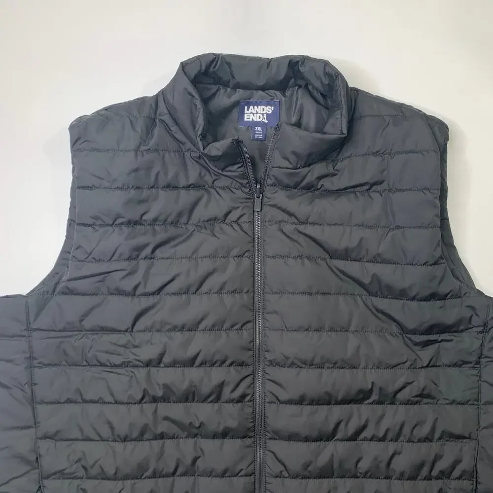 Lands End Vest Mens 3XL Black Insulated Full Zip Lightweight Puffer Jacket